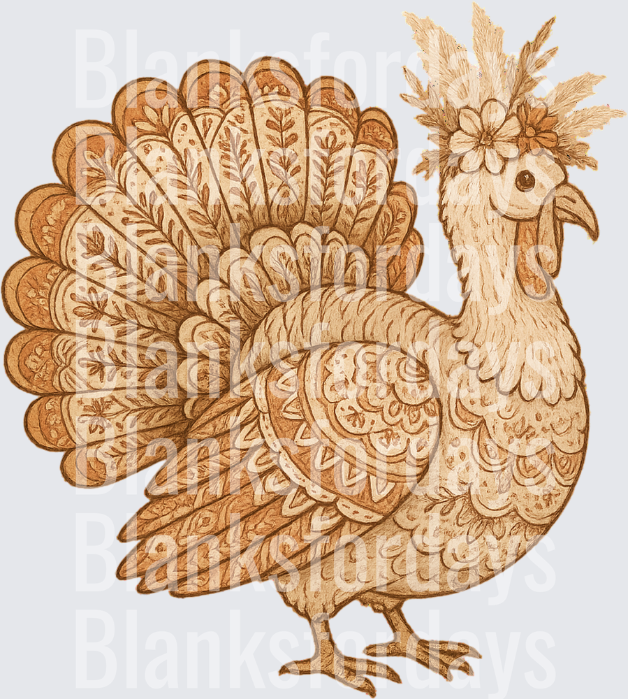 Boho Floral Turkey Thanksgiving Folk Art Design (DTF)
