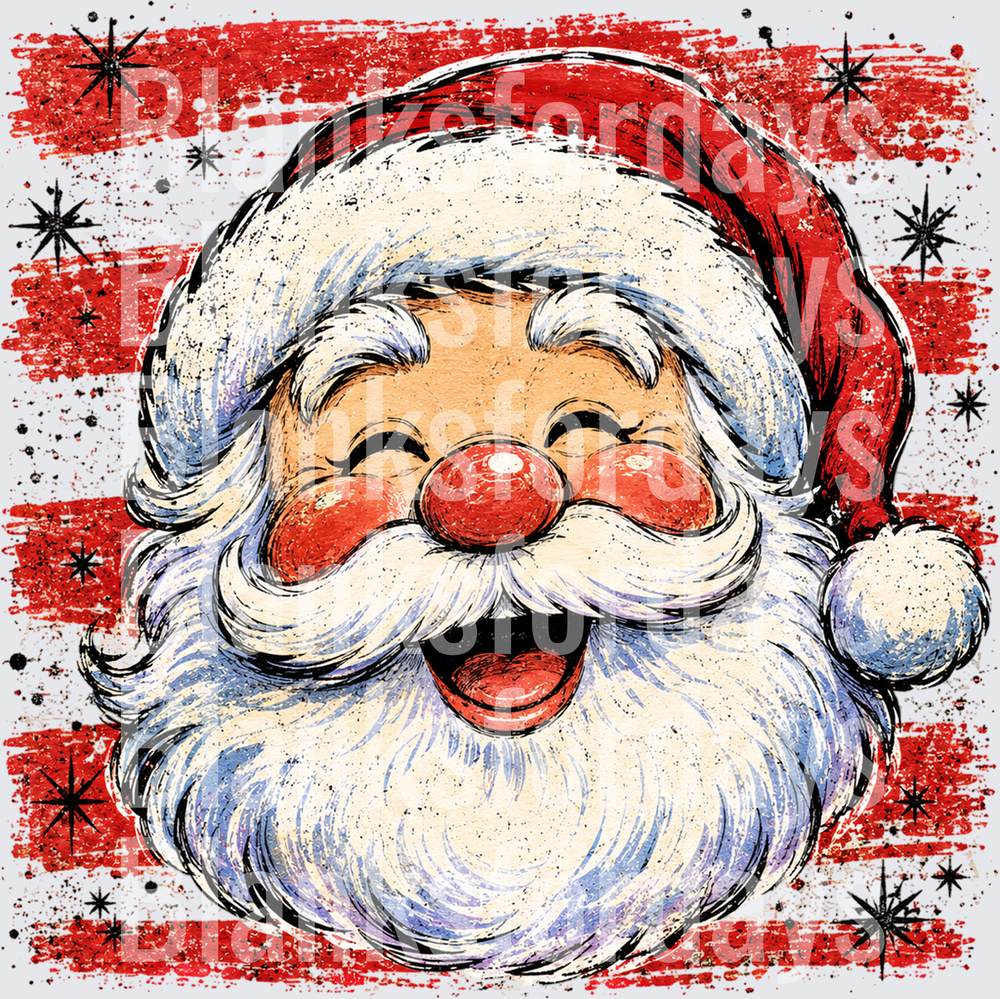 Vintage Retro Jolly Santa Claus Face Red Stripe Grunge (DTF)