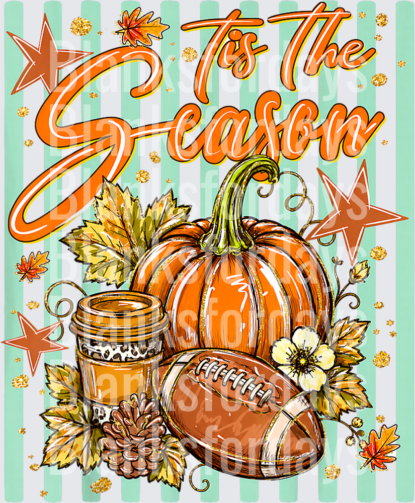 Tis The Season Fall Pumpkin Football Coffee Cup Design (DTF)