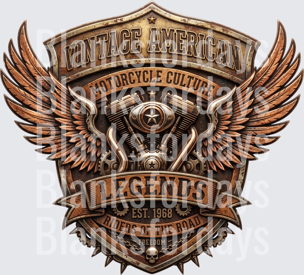 Vintage American Motorcycle Culture Wings Badge Est. 1968 (DTF)