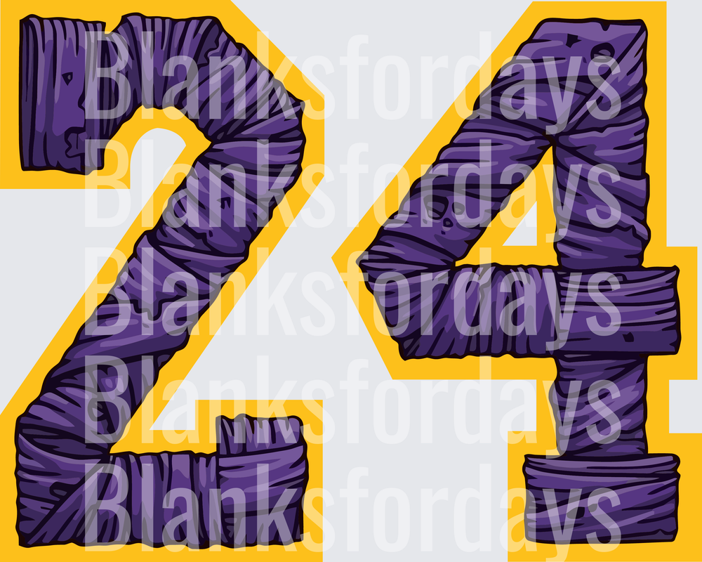 Number 24 Purple Gold Tape Wrapped Jersey Style Design (DTF)
