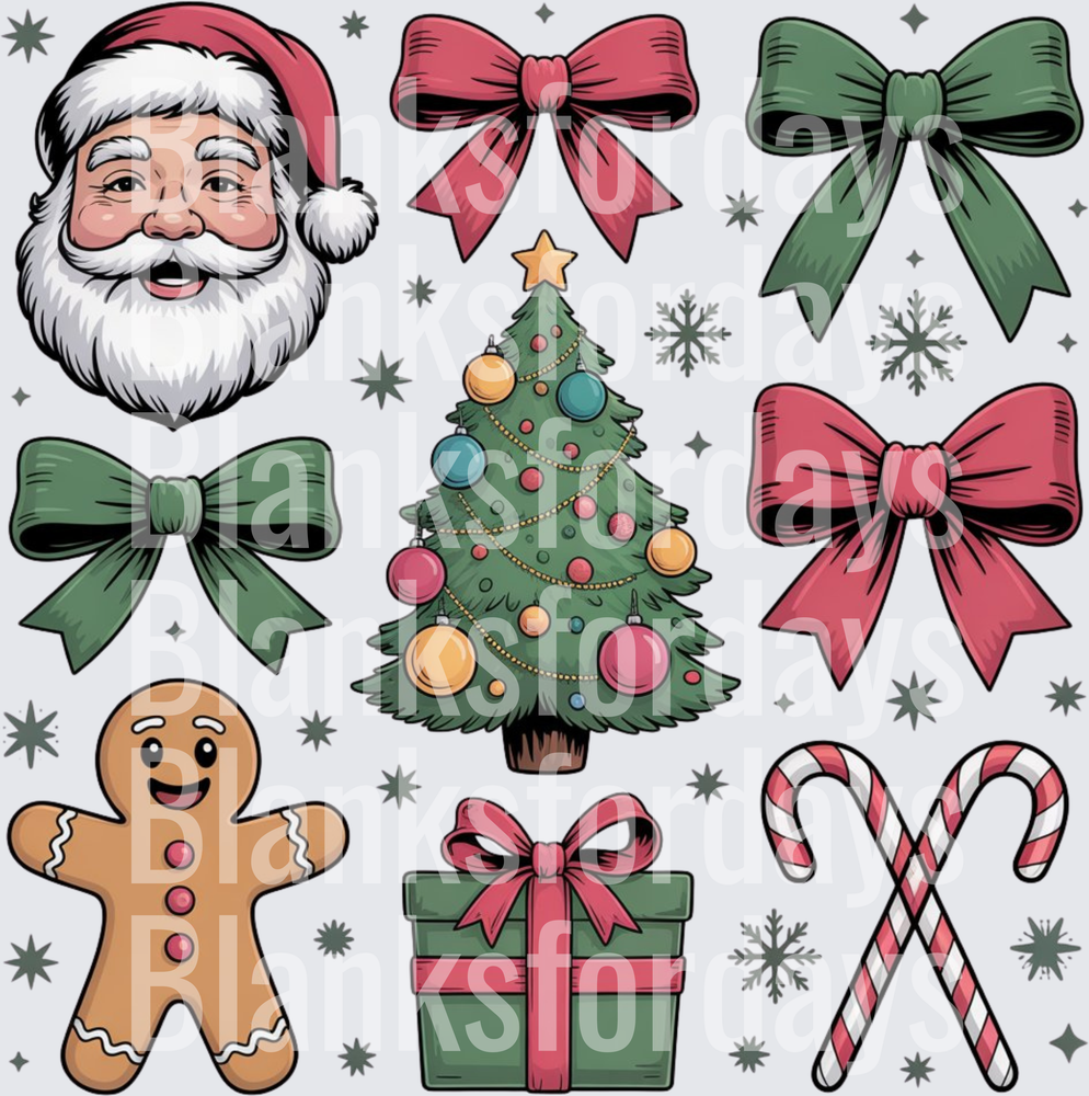 Christmas Santa Gingerbread Tree Bows Candy Cane Bundle (DTF)
