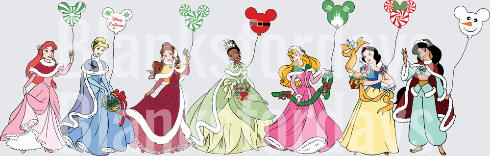 Disney Princesses Christmas Holiday Lineup with Mickey Balloons (DTF)