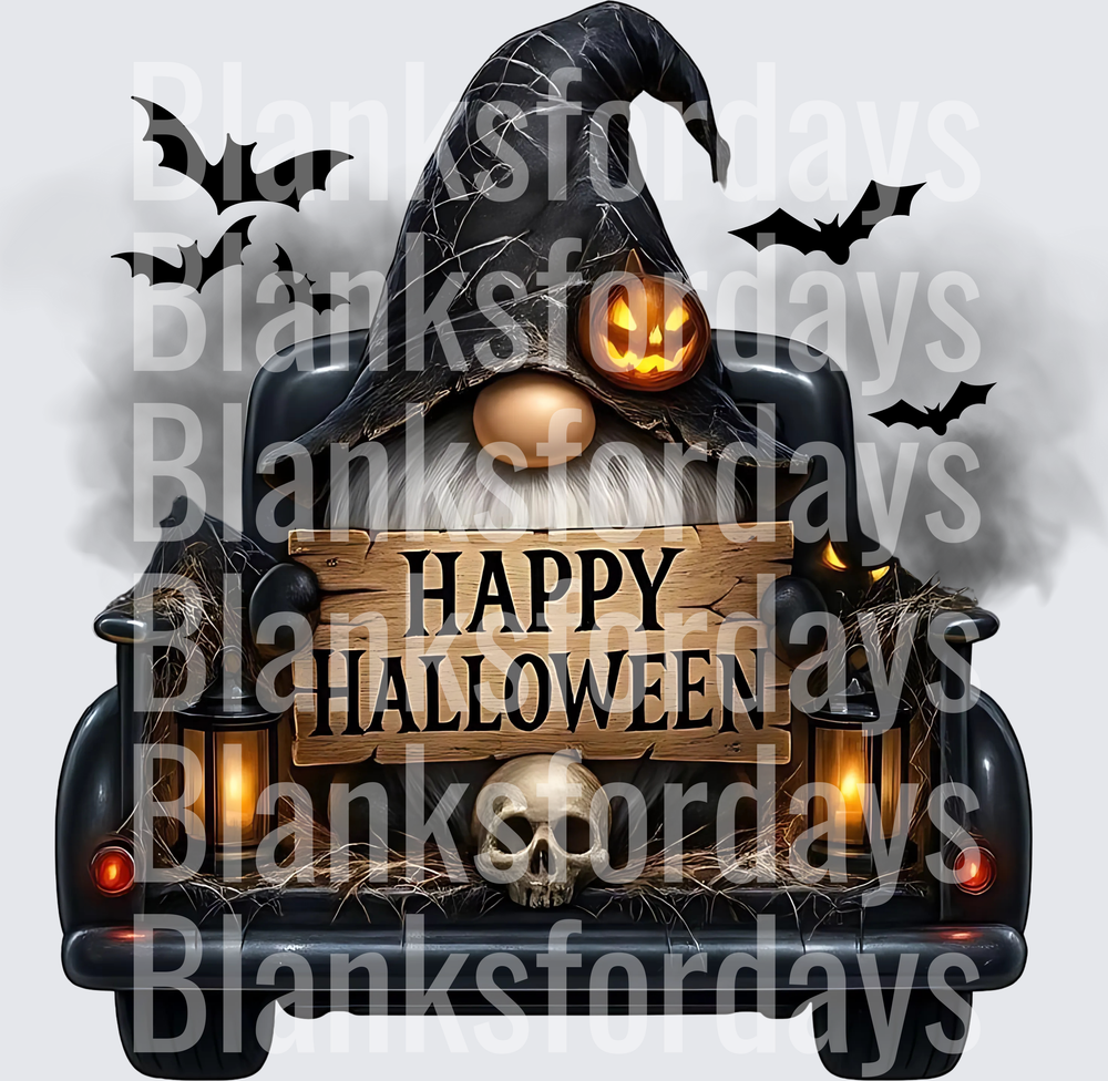 Halloween Gnome Black Truck Happy Halloween Bats Skull (DTF)