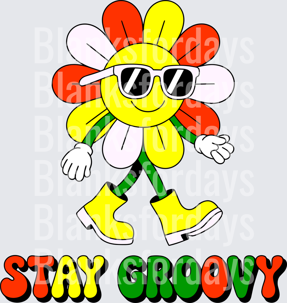 Stay Groovy Retro Walking Daisy Flower with Sunglasses (DTF)