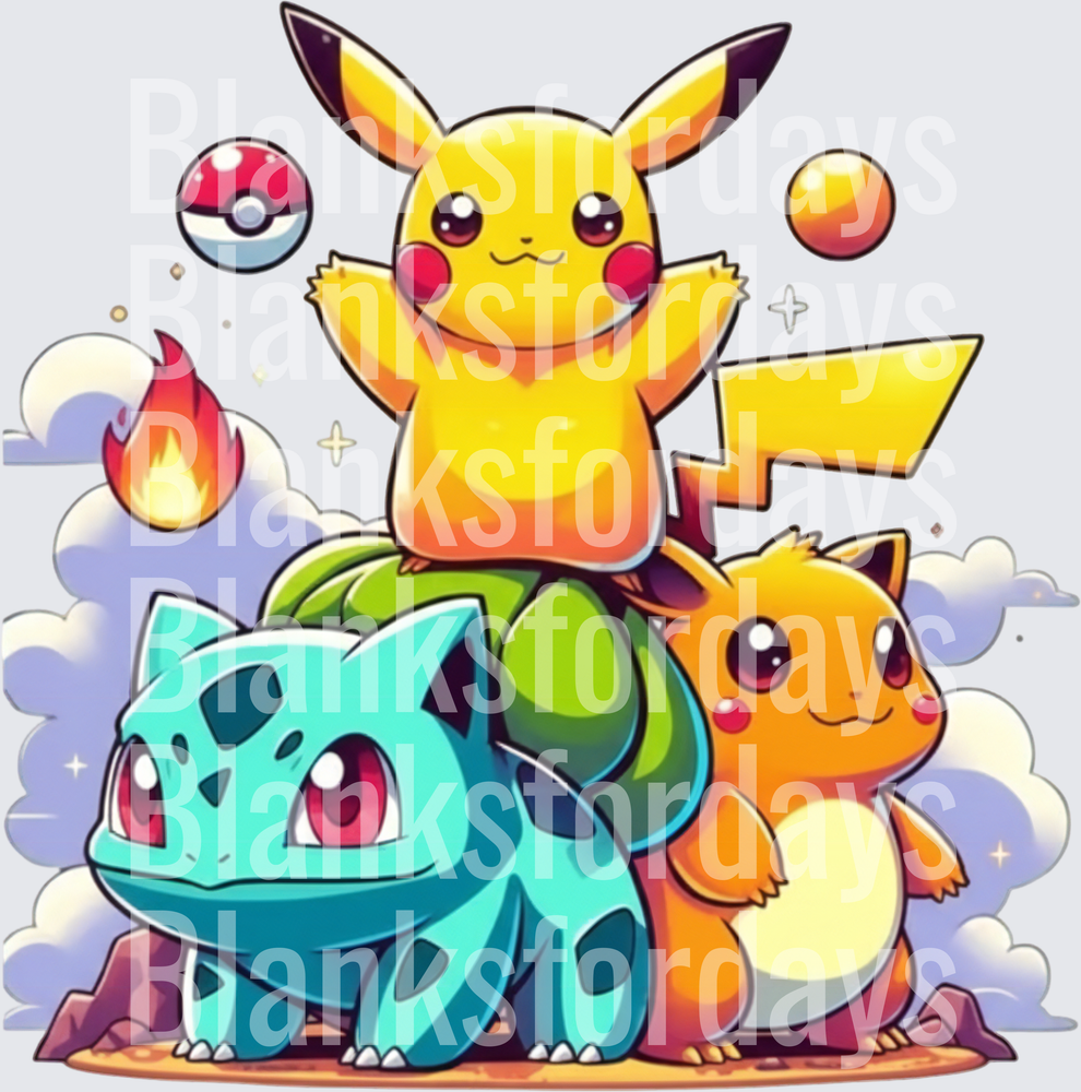 Pikachu Bulbasaur Charmander Starter Pokemon Squad Stack (DTF)