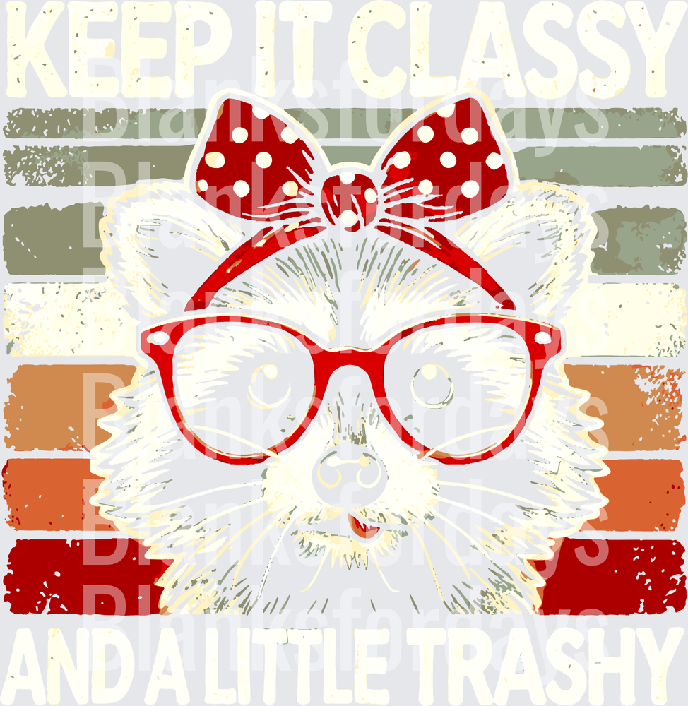 Keep It Classy And A Little Trashy Raccoon With Red Bow And Glasses Vintage Retro Stripes (DTF)