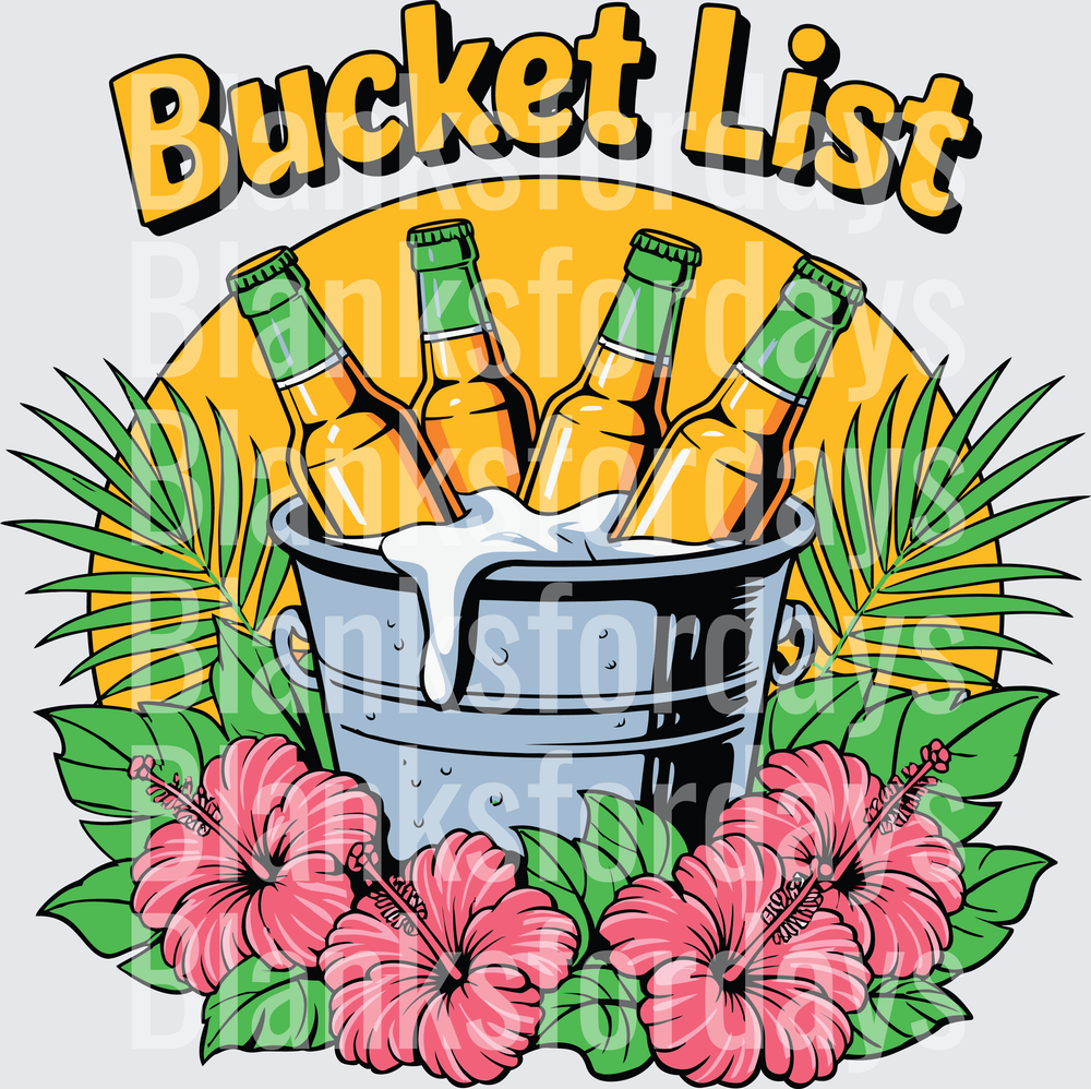 Bucket List Beer Bottle Ice Bucket Tropical Hibiscus Summer (DTF)