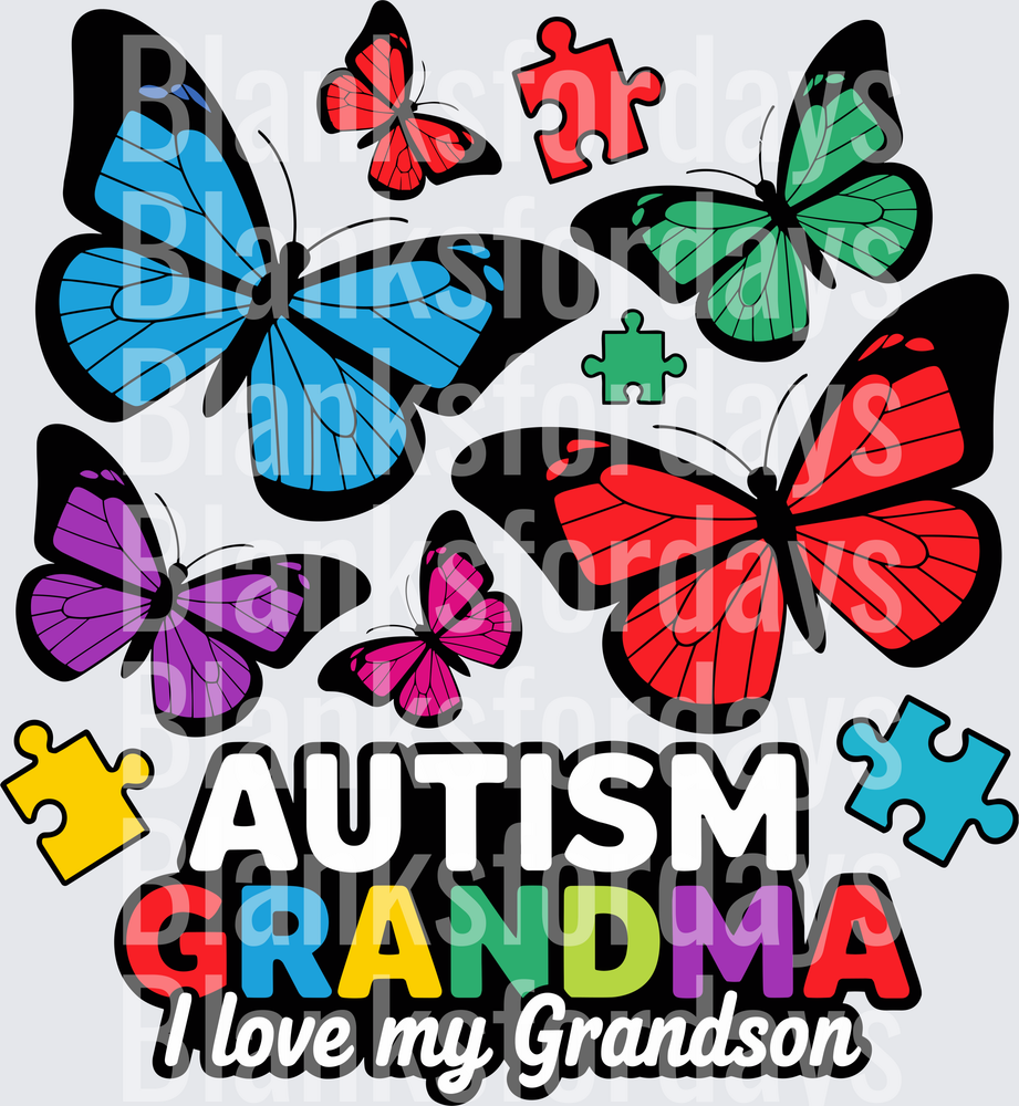 Autism Grandma I Love My Grandson Butterflies Puzzle Pieces (DTF)