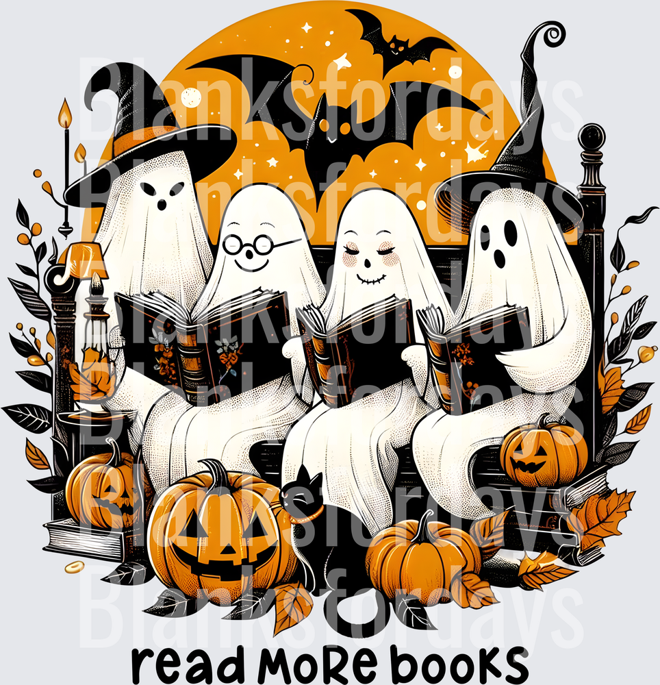 Halloween Ghosts Reading Books Read More Books Pumpkins Bat (DTF)