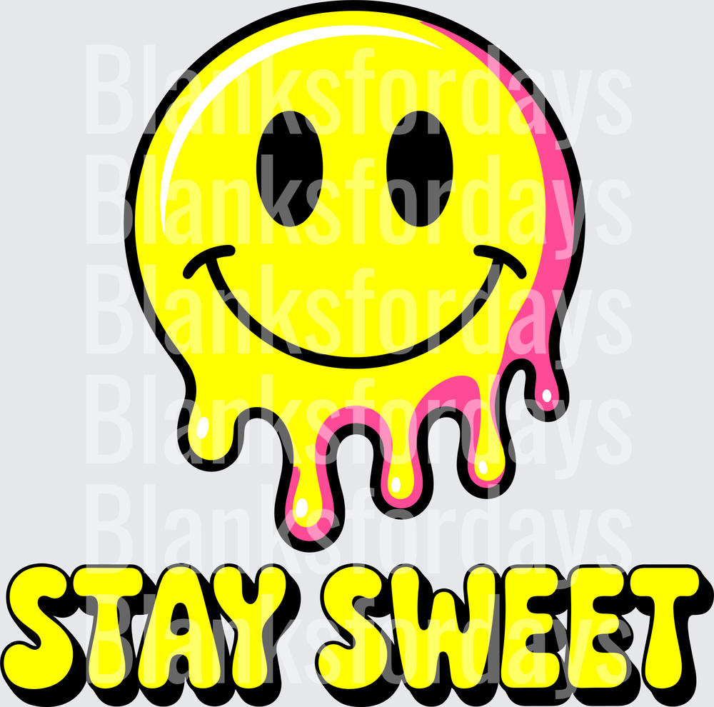 Melting Smiley Face Pink Drip Stay Sweet Groovy Design (DTF)