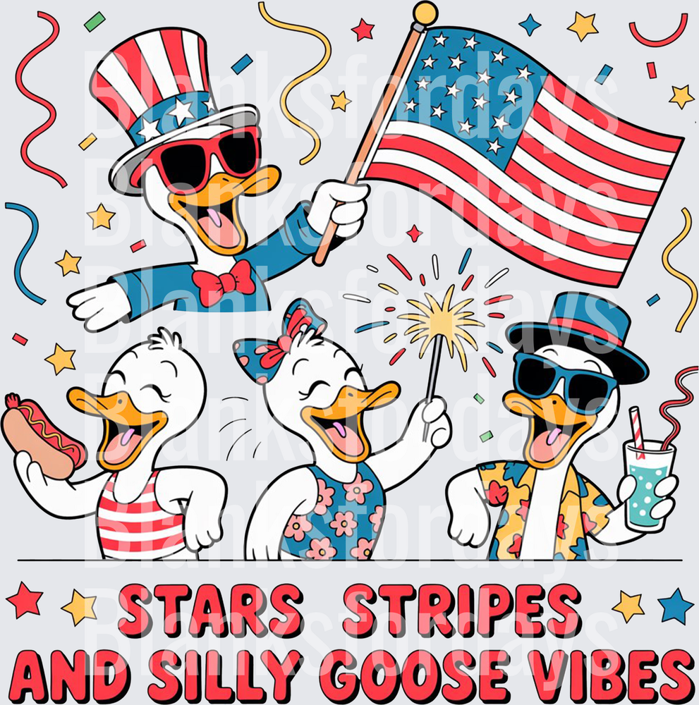Stars Stripes and Silly Goose Vibes Patriotic Ducks Fourth of July (DTF)