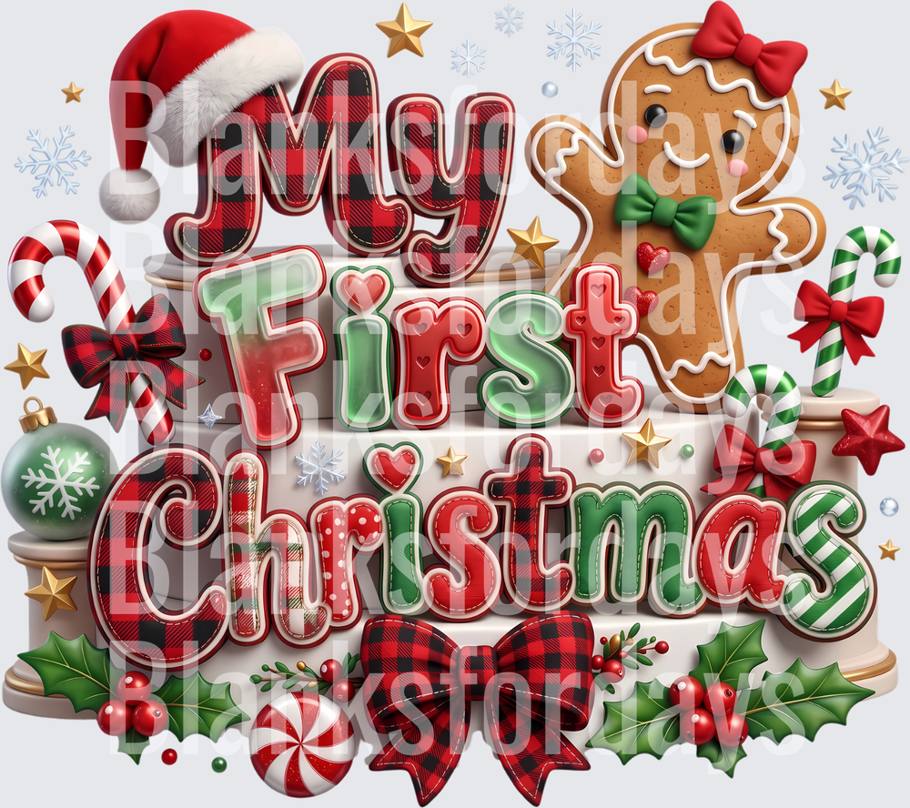 My First Christmas Buffalo Plaid Gingerbread Baby Design (DTF)