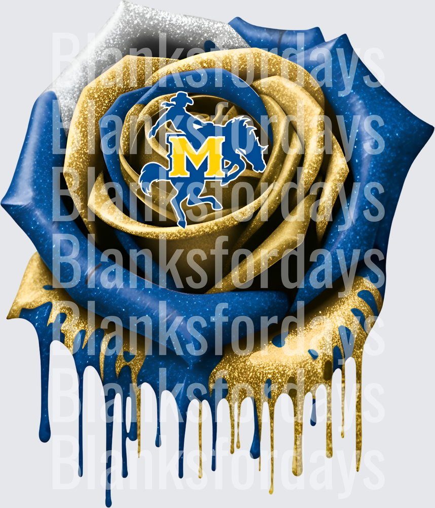 McNeese State Cowboys Dripping Rose Blue Gold Glitter (DTF)