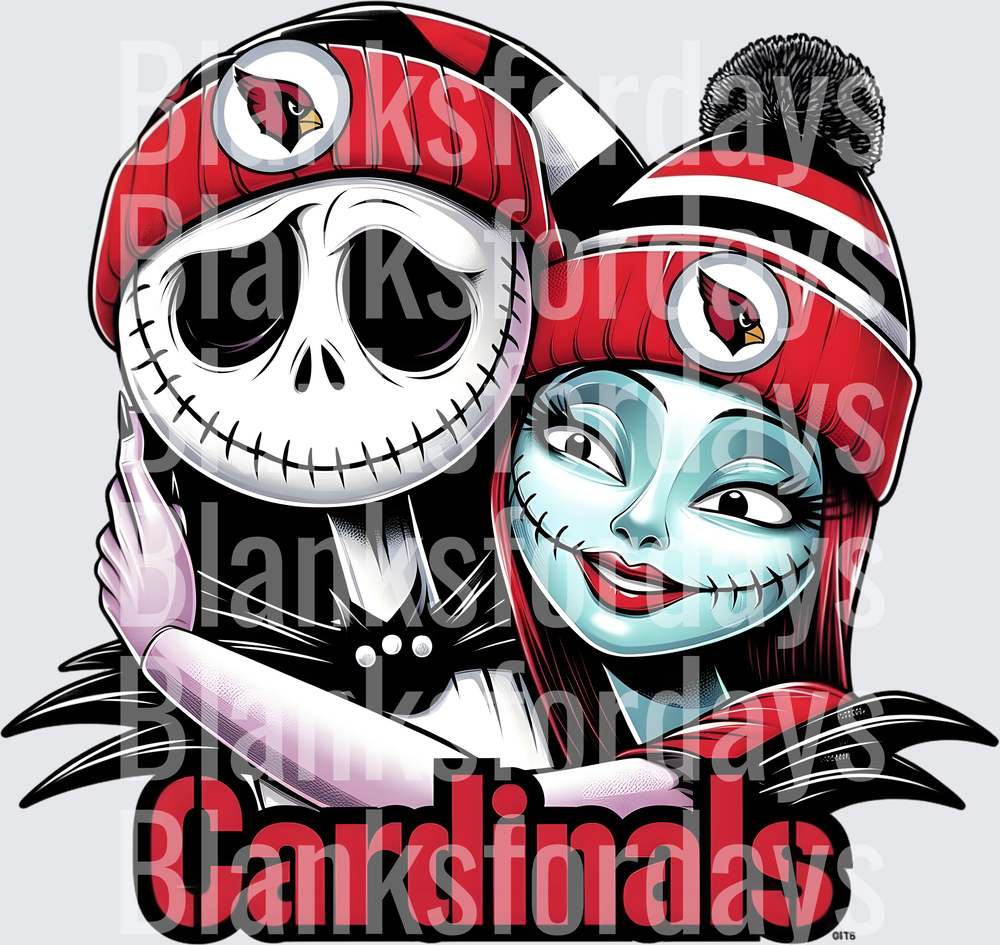Jack Skellington and Sally Arizona Cardinals NFL Fan Art (DTF)