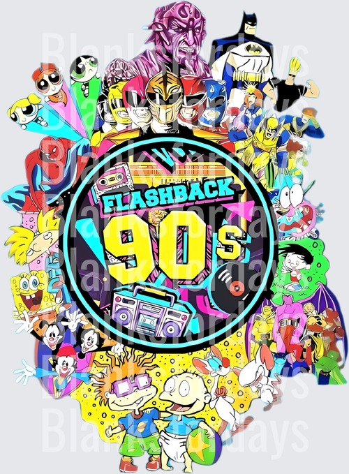 Flashback 90s Cartoon Collage Tommy Pickles SpongeBob Power Rangers Batman Wolverine Nostalgia (DTF)