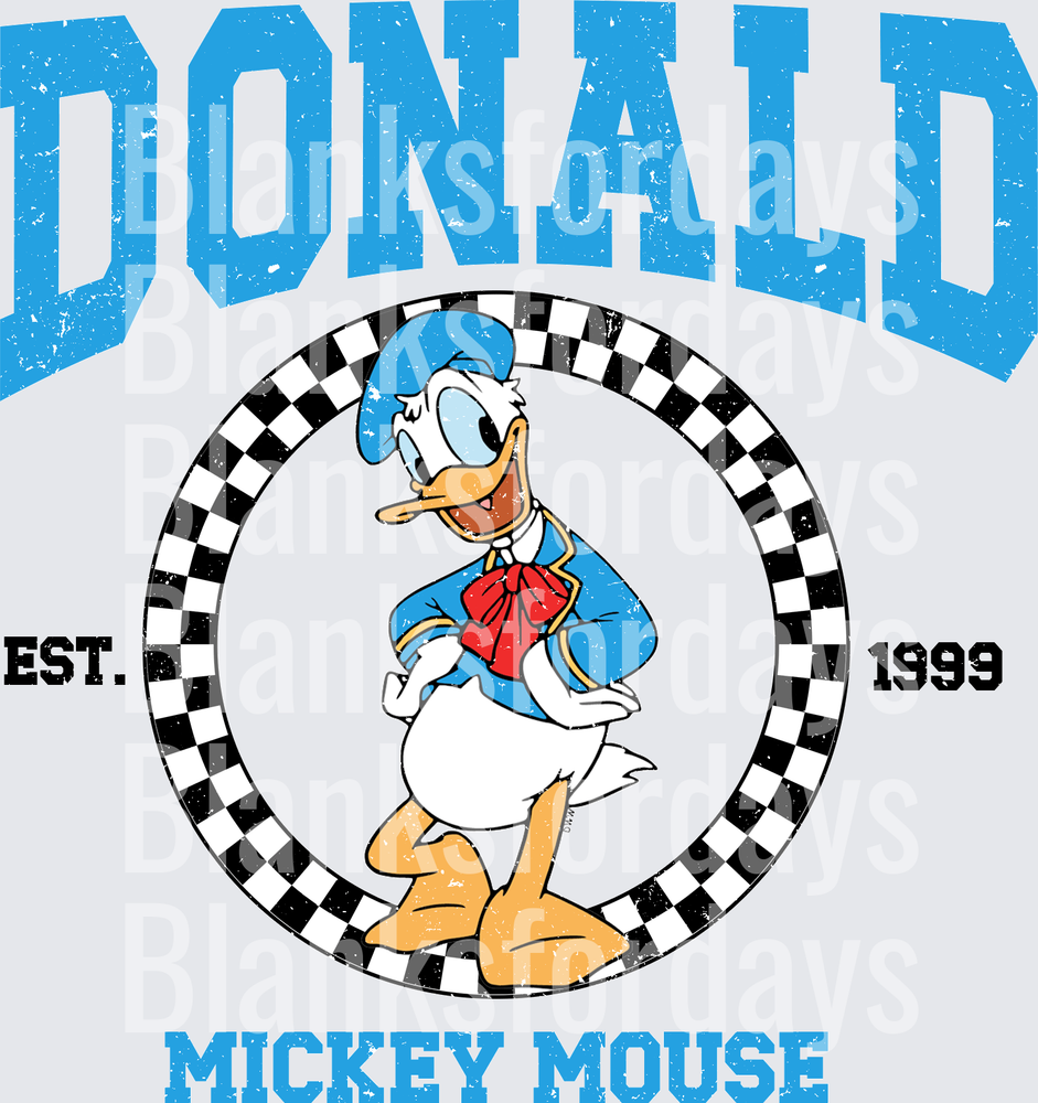 Donald Duck Vintage Checkered Circle EST 1999 Distressed (DTF)