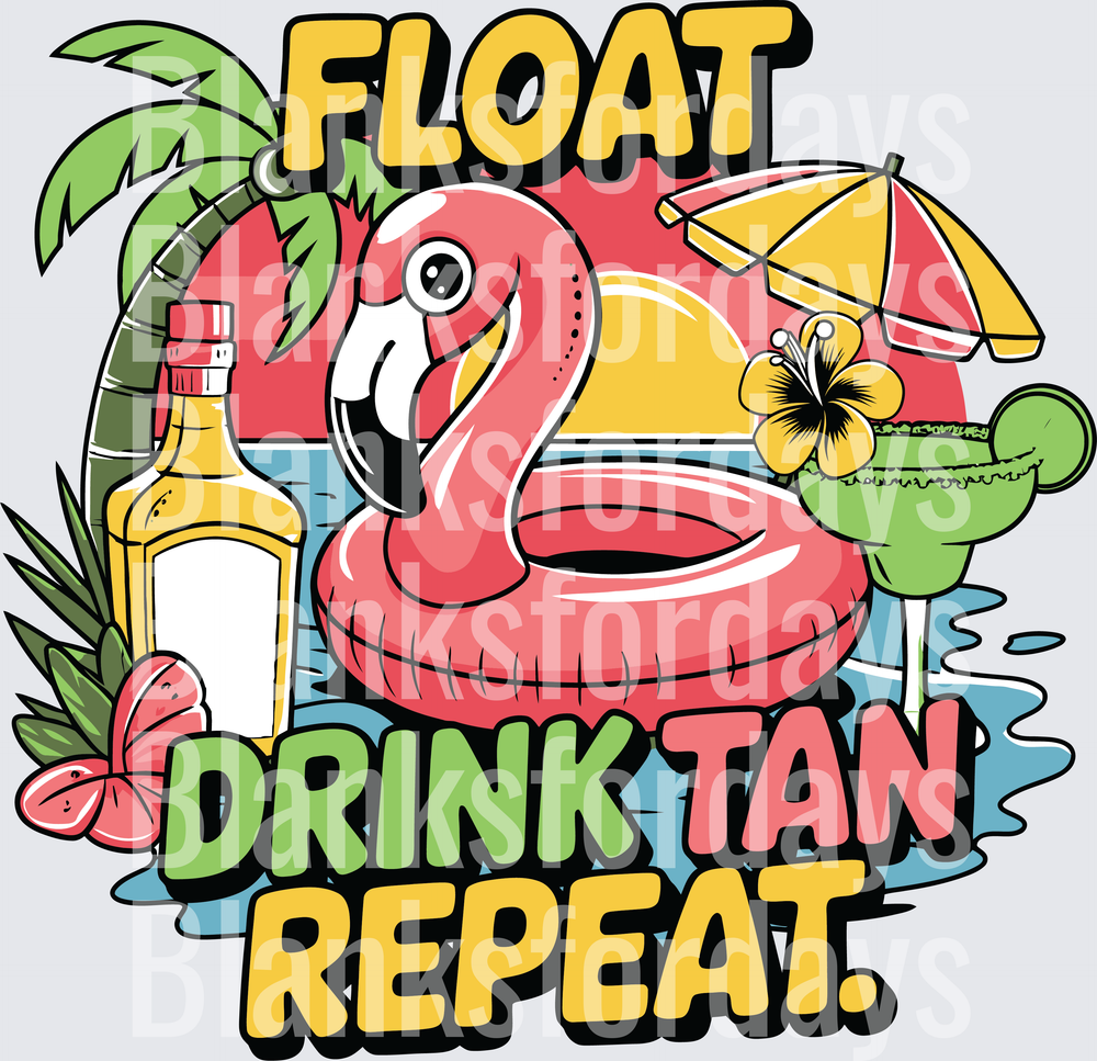 Float Drink Tan Repeat Flamingo Pool Float Summer Design (DTF)