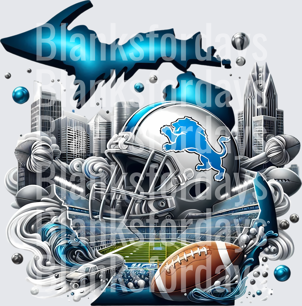 Detroit Lions Helmet Michigan State Skyline Football Design (DTF)