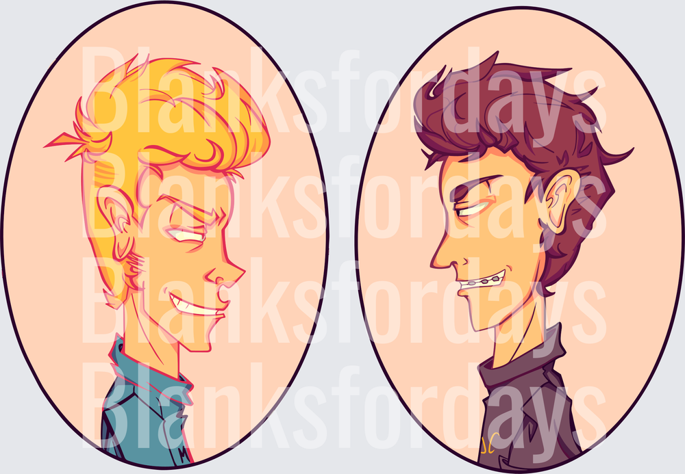 Smirking Duo Blonde and Brunette Anime Style Portrait Ovals (DTF)