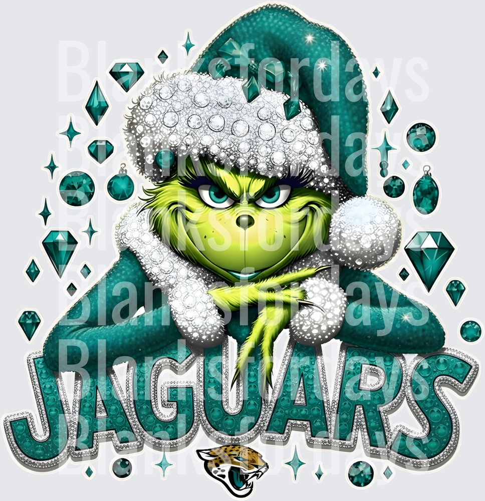 Grinch Santa Jacksonville Jaguars Teal Diamond Christmas (DTF)