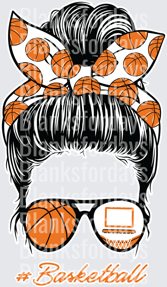 Basketball Messy Bun Girl with Bandana and Sunglasses (DTF)