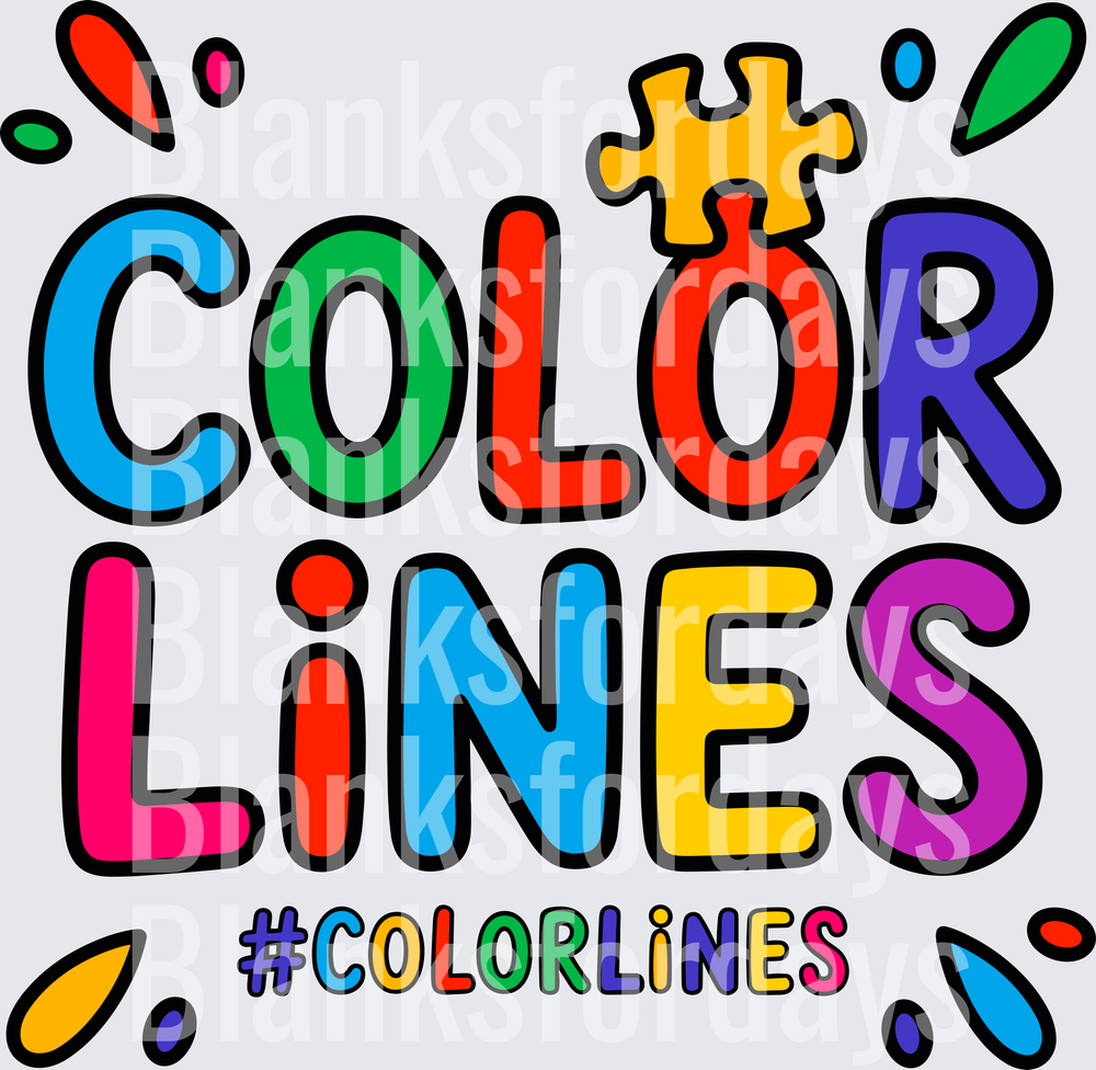 Color Lines Autism Awareness Puzzle Piece Rainbow Text (DTF)