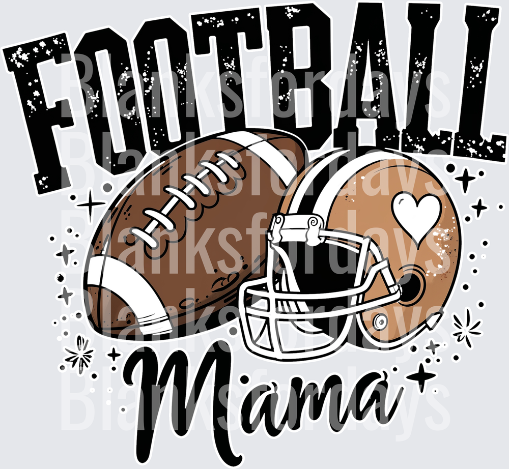 Football Mama Grunge Text with Ball and Helmet Heart Design (DTF)
