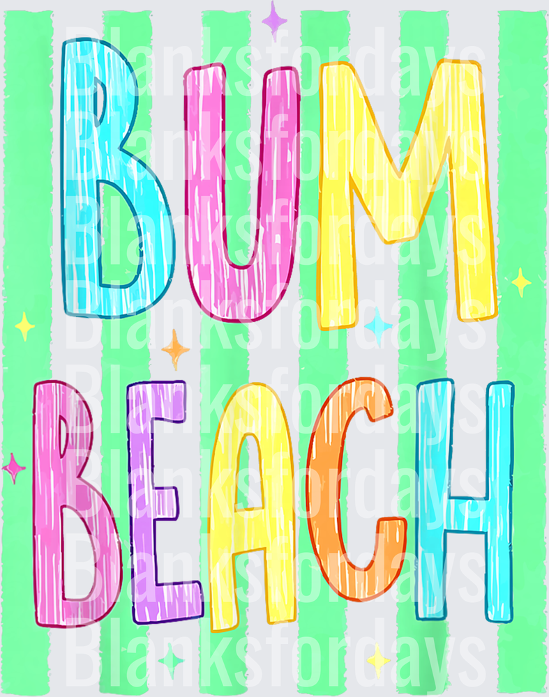 Bum Beach Colorful Bold Letters Green Stripe Summer Design (DTF)