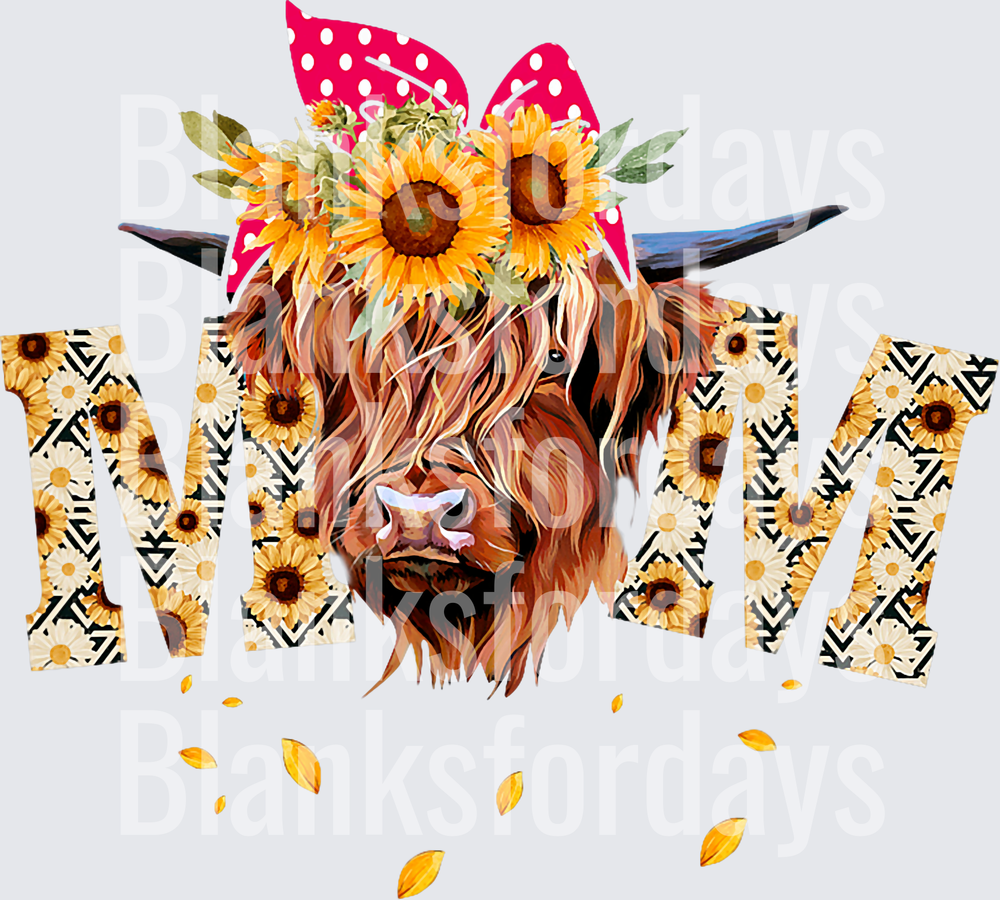 Highland Cow Mom Sunflower Bandana Aztec Letter Design (DTF)