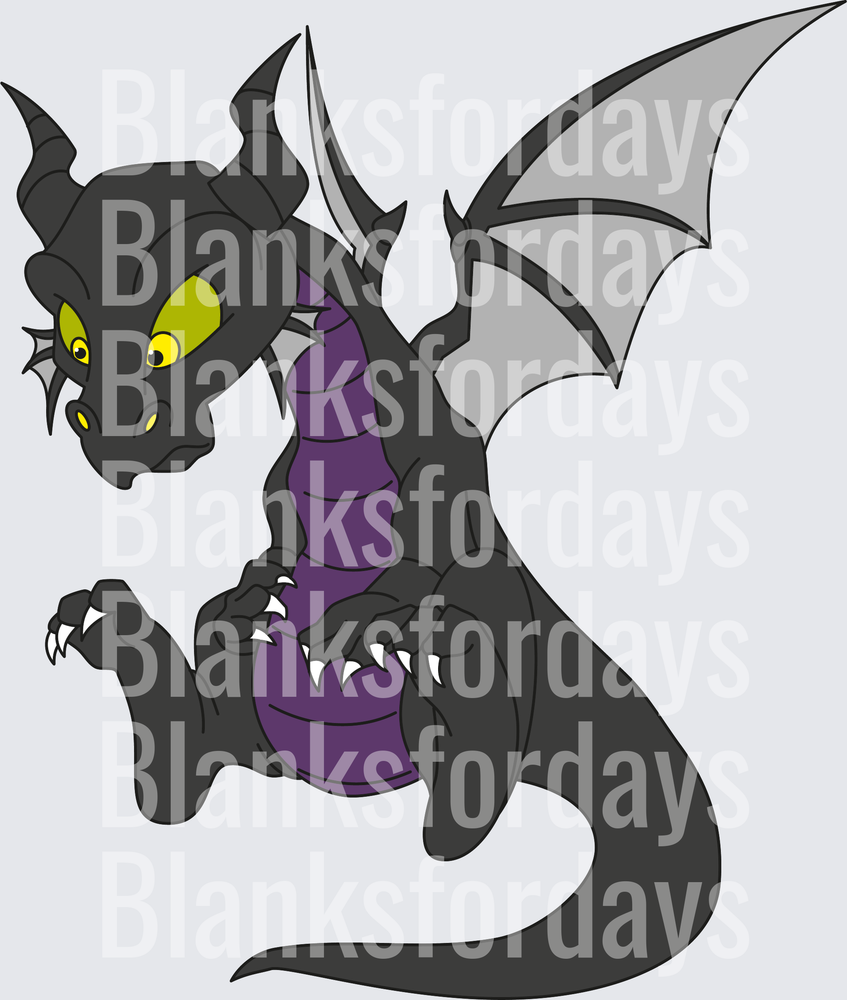 Dark Dragon with Purple Belly Yellow Eyes and Bat Wings (DTF)