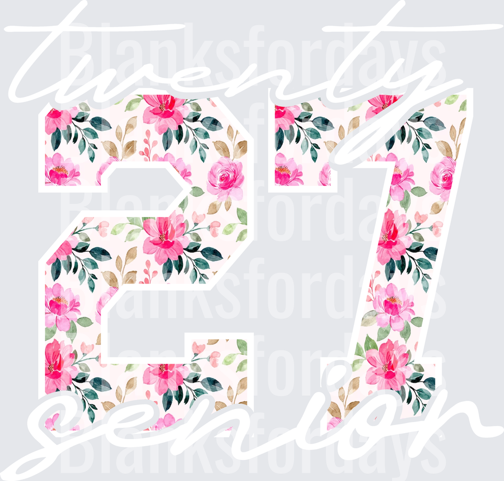 Twenty Seven Senior Watercolor Floral Number 27 (DTF)