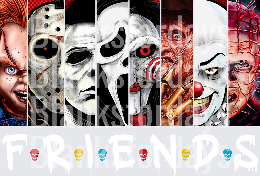 Horror Friends Chucky Jason Myers Ghostface Jigsaw Freddy Pennywise Pinhead Panel Design (DTF)