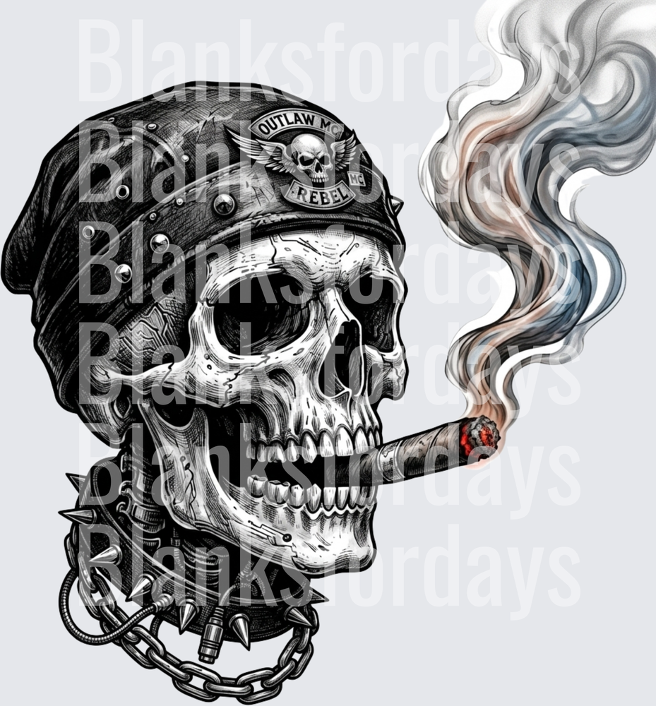 Outlaw MC Rebel Skull Smoking Cigar Spiked Chain Biker (DTF)