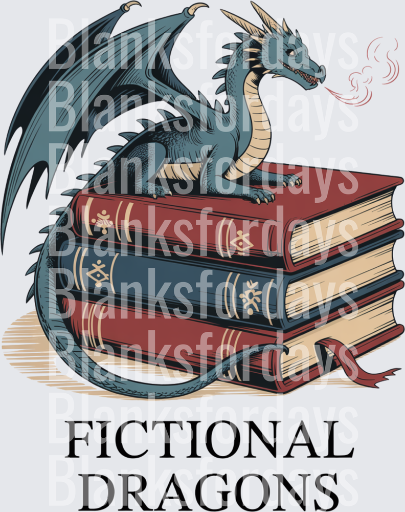 Fictional Dragons Blue Dragon Perched on Stack of Books (DTF)
