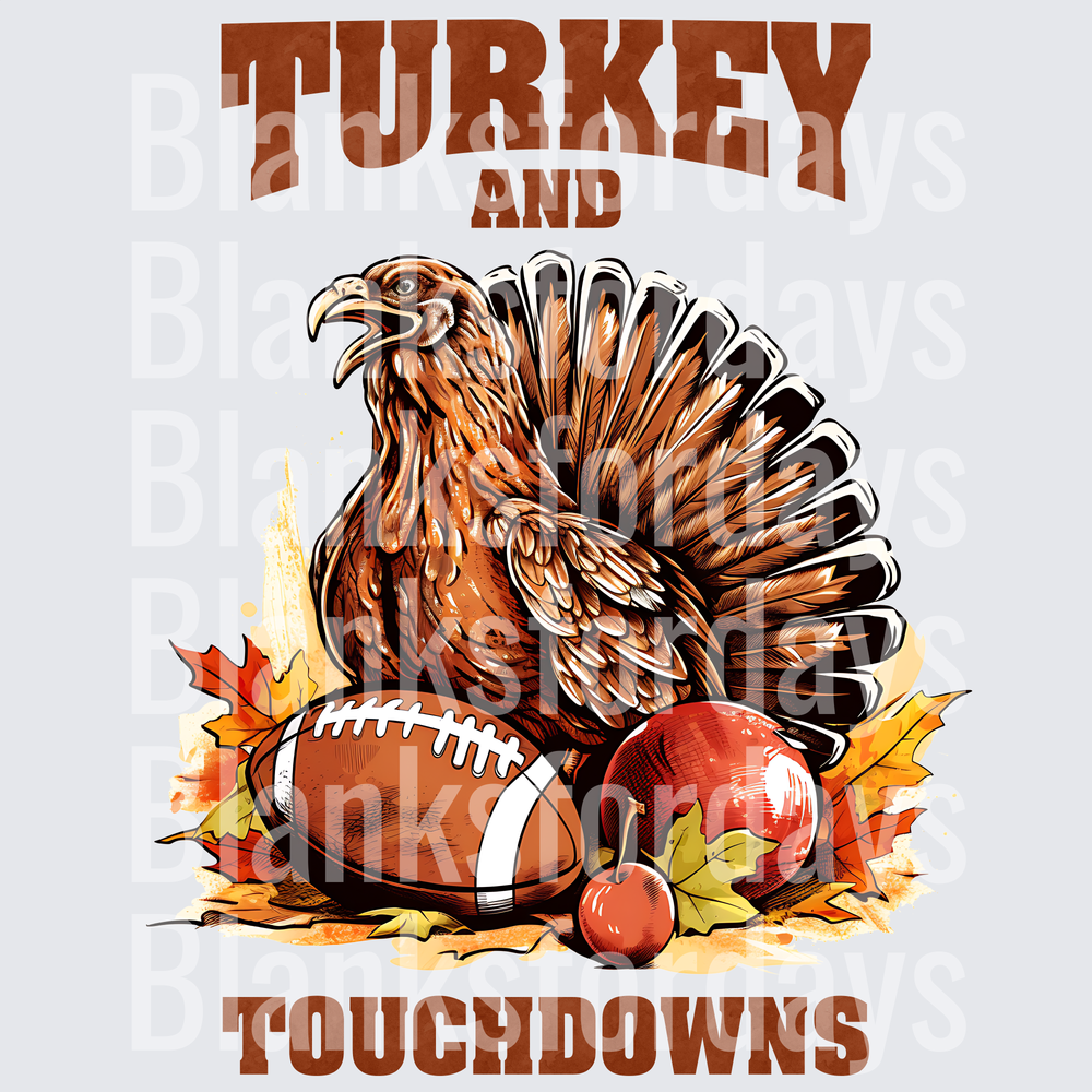 Turkey and Touchdowns Thanksgiving Football Fall Design (DTF)