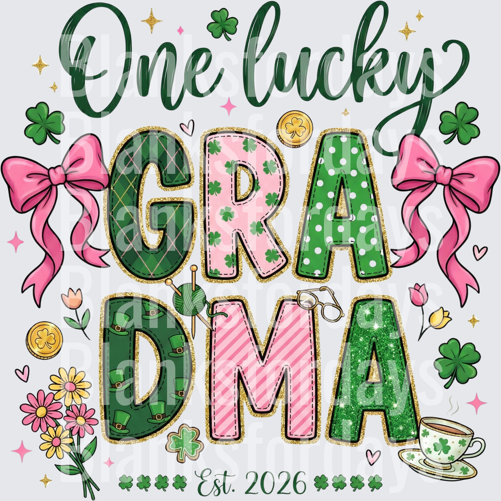 One Lucky Grandma Est 2026 St Patricks Day Coquette Bow (DTF)
