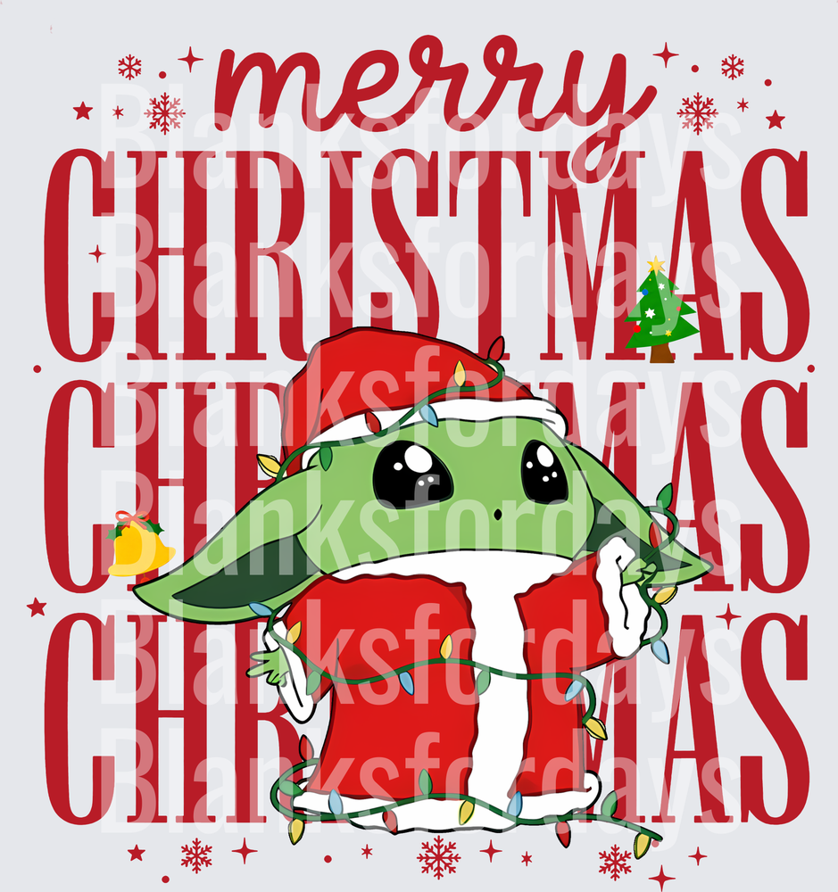 Merry Christmas Baby Yoda Santa Lights Holiday Design (DTF)