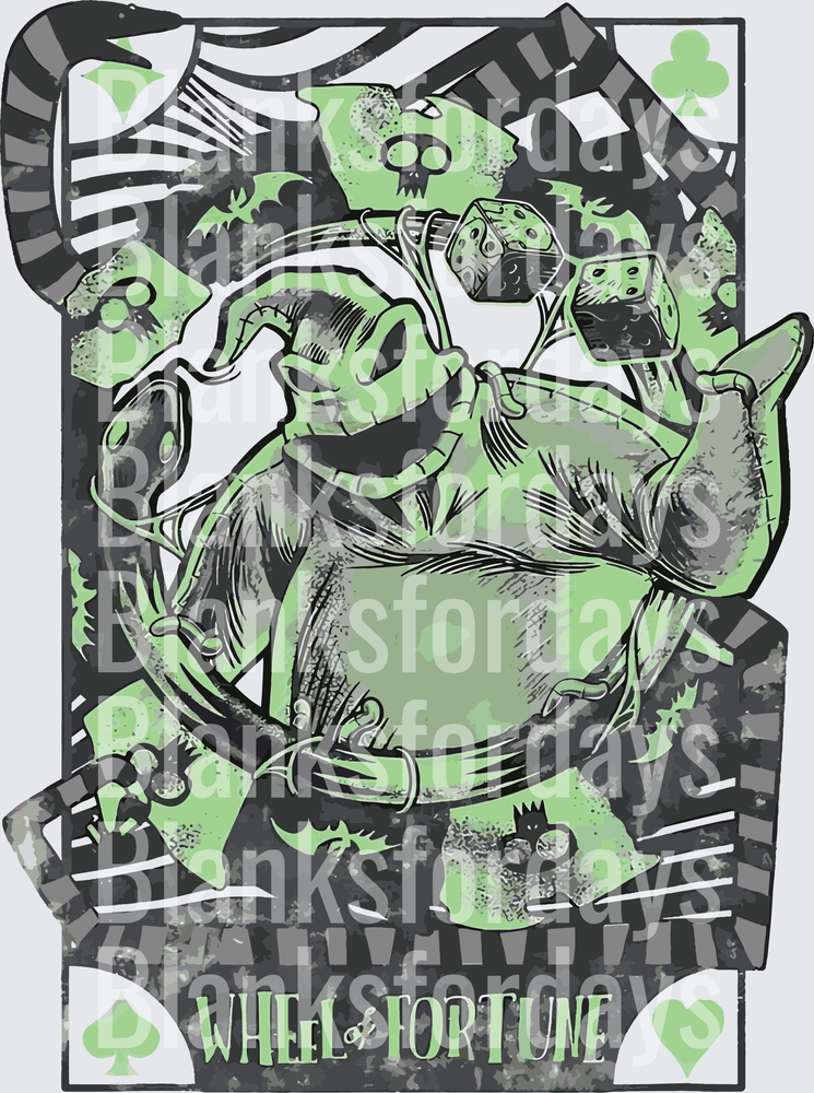 Wheel of Fortune Tarot Card Gothic Green Skeleton Dice (DTF)