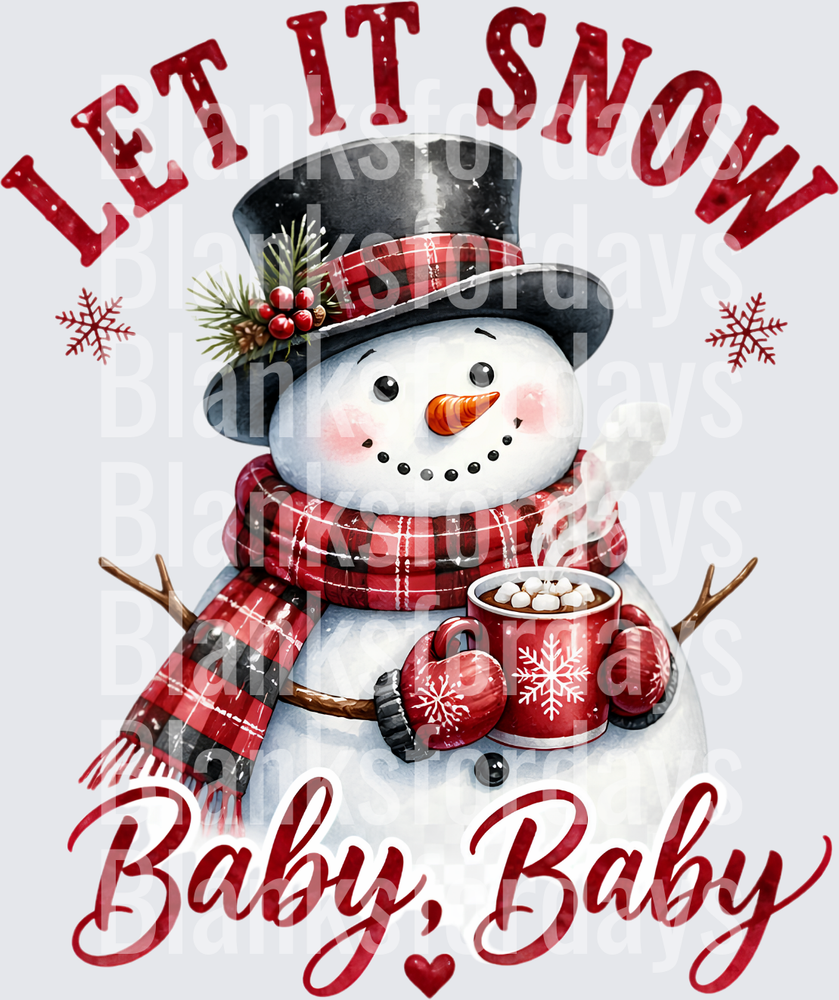 Let It Snow Baby Baby Snowman Hot Cocoa Christmas Design (DTF)