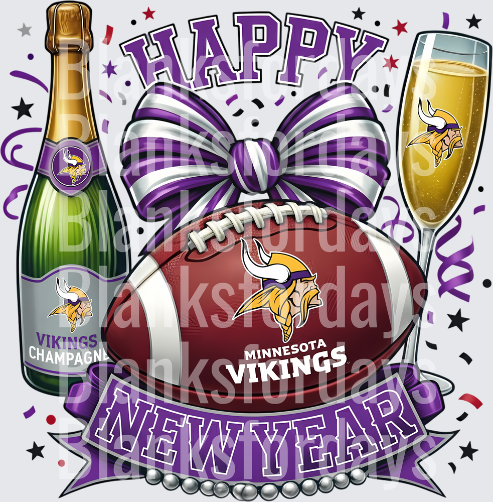 Happy New Year Minnesota Vikings Champagne Football Bow (DTF)