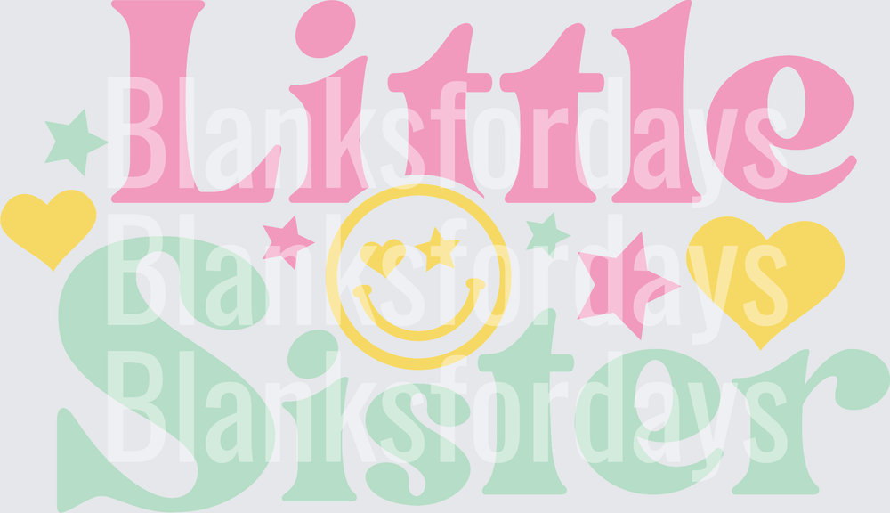 Little Sister Retro Smiley Face Stars Hearts Pastel Design (DTF)