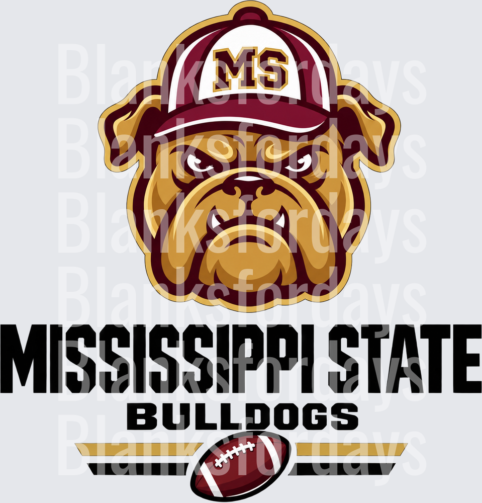 Mississippi State Bulldogs Mascot Football Design (DTF)