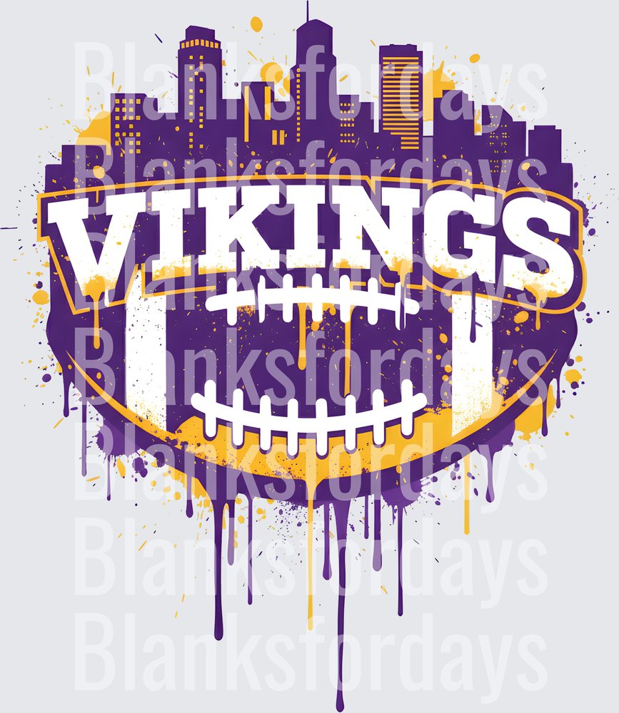 Vikings Football Drip Splatter City Skyline Purple Gold (DTF)