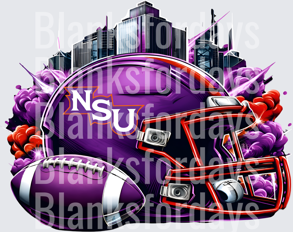 NSU Demons Purple Football Helmet City Skyline Graphic (DTF)