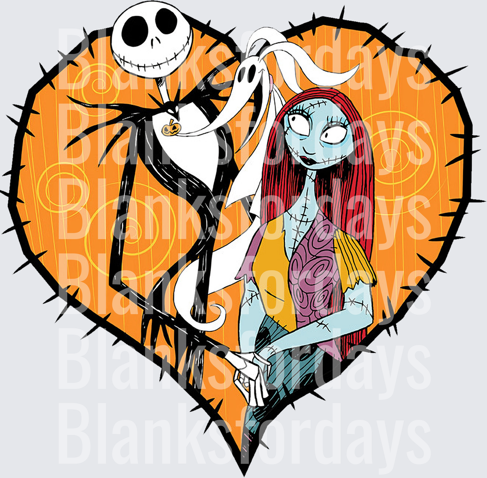 Jack Skellington and Sally Nightmare Before Christmas Heart (DTF)