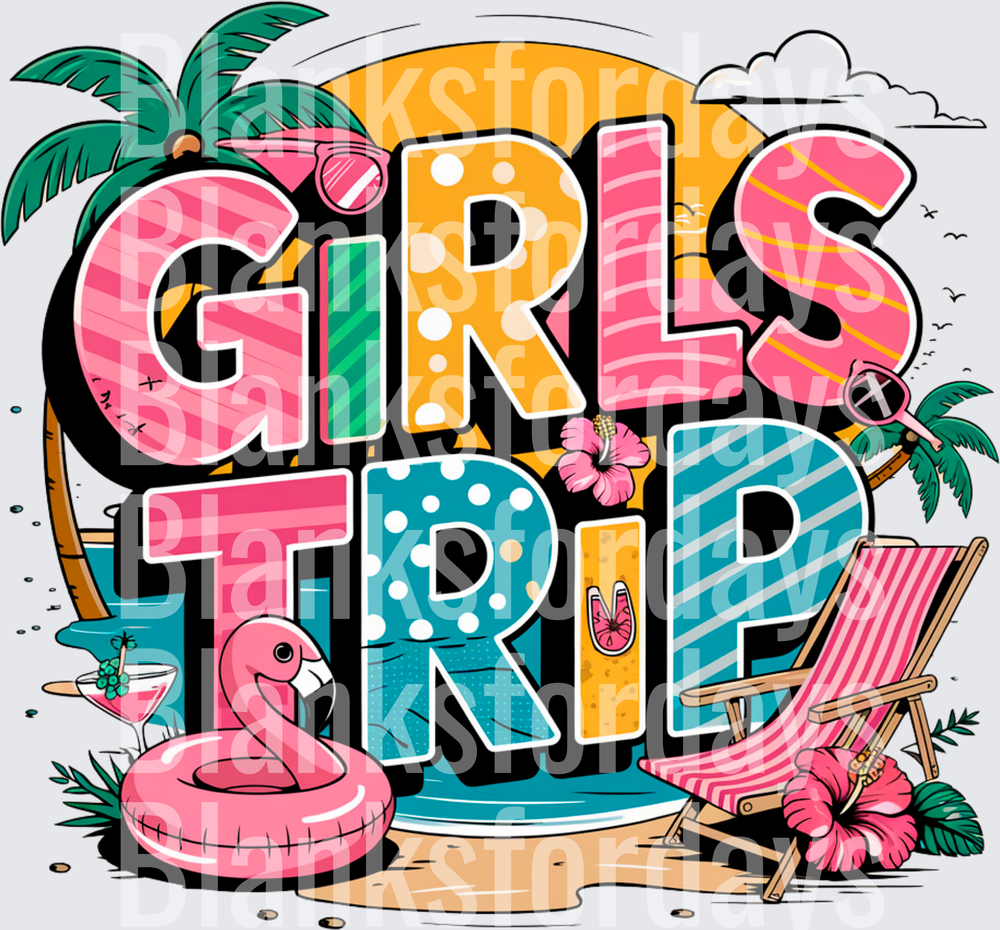 Girls Trip Tropical Beach Summer Flamingo Getaway Design (DTF)