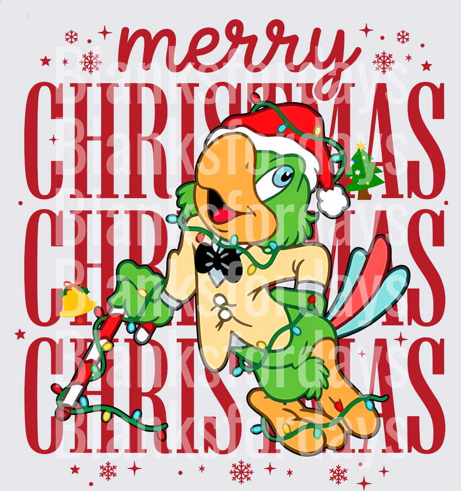 Merry Christmas Festive Parrot Santa Hat Tangled Lights (DTF)