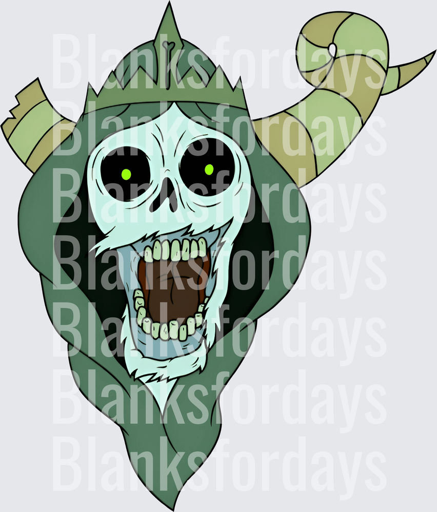 Lich King Screaming Skull Crown Horns Green Evil Fantasy (DTF)