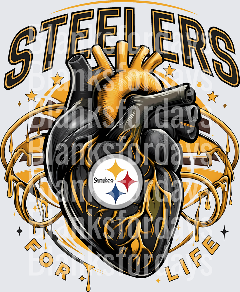 Steelers For Life Anatomical Heart Black Gold Drip (DTF)